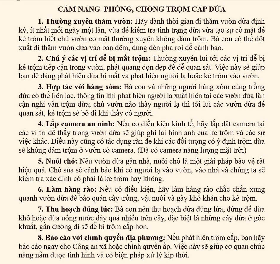 Cẩm nang phòng, chống trộm cắp dừa
